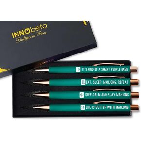 InnoBeta Mahjong Gifts for Women/Men, Funny Gifts for Mahjong Lovers, Ballpoint Pen Set of 4, Perfect for Birthday & Christmas