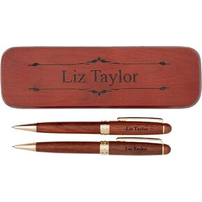 Dayspring Pens | Personalized Deluxe Rosewood Pen and Pencil Set with Premium Wood Pen Case. Engraved Wooden Gift for Men or Women.
