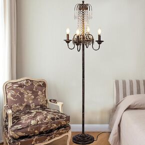 TOCHIC Floor Lamps for Living Room, 4 Lights Crystal Floor Lamp for Bedroom, Vintage Candelabra Floor Light Fixture, 62.3" Tall Modern Farmhouse Chandelier Floor Lamp for Entryway, Foyer