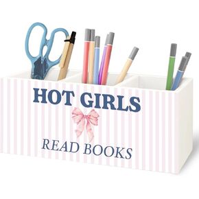 Book Lovers Gifts, Boho Rainbow Wooden Pen Pencil Holder for Classroom Library Reading Room Desk Accessories, Boho Classroom Decor, Let's Read Makeup Brush Toothbrush Holder Organizer