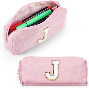 Initial Letter Pencil Case Chenille Pencil Pouch Pink Pencil Bag Personalized Makeup Pouch Preppy Cosmetic Bags Initial Pencil Case for School Office Organizer(Letter K)
