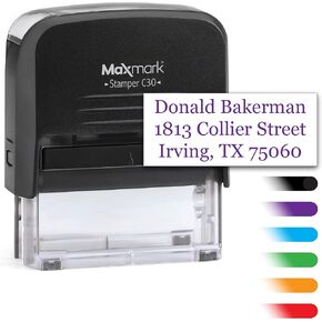 MaxMark Custom Three Line Self Inking Stamp - 3/4" x 1-7/8" - Customize Online, Many Font and15 Ink Color Choices