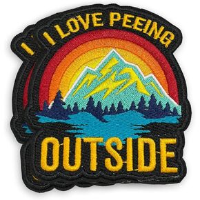 VOTANTA (2 PCS) - I Love Peeing Outside Patch | Funny Camping Hiking Adventure Camper Mountain Embroidered Iron-On Patches | Sew On Embroidery Patch for Clothing Backpack Hat Jacket Jean | 3.5 inch