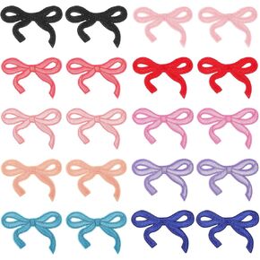 20 Pcs Bow Patches, 10 Colors Bow Iron on Patches, Embroidery Applique Cute Sewing Patch Embellishments Applique for Clothes, Hats, Jeans, Shirt, Jackets, Backpacks Bags Decoration (3 x 2 Inches)