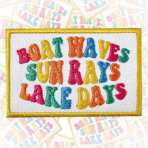 Boat Waves Sun Rays Lake Days Patch 3 Inches Iron On/Sew On Embroidered Applique Patch for Clothes Backpacks Hats Funny Quote Summer Vacation DIY Beach Accessories Gifts for Mom Dad Friends Coworkers