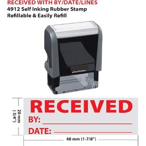 Received with by, Date, Lines 4912 Self Inking Rubber Stamp Red Ink