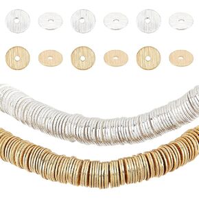 PH PandaHall 300pcs Heishi Spacer Beads 6mm Brass Disc Beads Gold Silver Flat Round Spacers Long-Lasting Plated Brass Loose Beads for Clay Beads Stackable Necklace Bracelet Jewelry Making