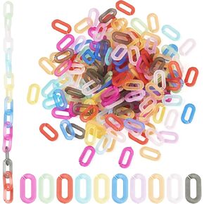 200 Pcs Colorful Linking Rings Iridescent Quick Link Connectors Frosted Oval Acrylic Rings for Cable Chain Making Jewelry Bracelet Necklace Women Lanyard Accessory