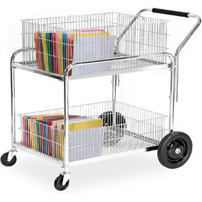 File Cart with Wheels. Heavy-Duty Steel Mail Cart, for Home Office, Laundry, Grocery, Shopping, Restaurant, 23.9" D x 33.46" W x 38" H