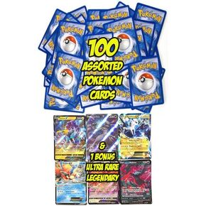 Pokemon - 100 Assoted Cards - Common & Uncommon + 1 Legendary Ultra Rare - V GX or EX Card