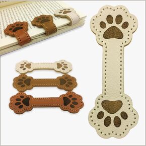 3 Pack Magnetic Leather Bookmarks for Reading, Cute Dog Paw Shape Magnet Bookmark Clips for Women, Men, Kids, Magnetic Book Marks, Gifts for Book Lovers Teachers Students (Brown+White+MilkCoffee)