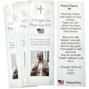 Pope Leo XIV Holy Card Bookmark Set with Prayer for New Pontiff Made in USA, Pack of 5