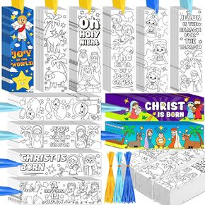Zhanmai 240 Pcs Christmas Bookmarks Nativity Color Your Own Crafts for Kids Religious DIY Bulk for Prizes Classroom Reading Rewards