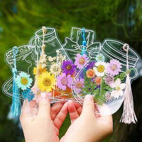 DIY Transparent Dried Flower Bookmarks, Clear Bookmark for Dried Flowers, Handmade Beautiful Thousand Flower Bookmark Page Clear Jars Stickers with Hole (40 Pcs)