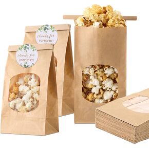 Funnymoom 48 Pcs Thanks for Poppin' by to Celebrate Paper Popcorn Bags for Party with 48 Round Popcorn Stickers Engaged Container Wedding Bags Bridal Shower