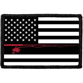 US Flag - Fishing - Black and White Morale Patch | Hook and Loop Attach for Hats, Jeans, Vest, Coat | 2x3 in | by Pull Patch