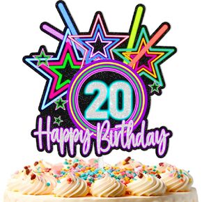 Neon theme cake topper Teen 13th birthday happy black light decoration, boys and girls birthday party or glow crazy party let's glow decoration.(13th)