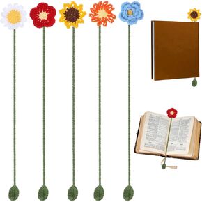 5Pcs Flower Bookmark for Women, Handmade Crochet Bookmarks Personalized Sunflower Daisy Bookmark for Book Lovers and Teachers