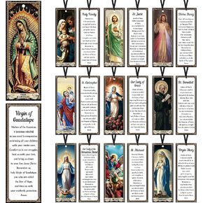 Bozidol 20 Pcs Catholic Saints Bookmarks with Holy Prayer, Religious Christian Gifts for Women Men Mother Father Godfather Godmother Church Sunday School Home Party Favors