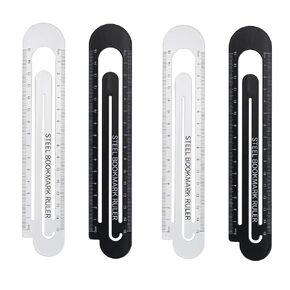 4PCS Straight Ruler Metric Aluminum Alloy Ruler Scale on Both Sides Hollow Paper Clip Design Bookmark Measuring Tool for Children Study Classroom Office