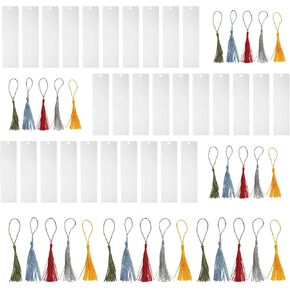30Pcs Clear Acrylic Blank Bookmarks with 30 Tassels – Unfinished Rectangle Craft Bookmark Tags for Classroom Projects, Presentations, and DIY School Supplies