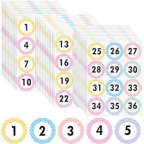 360Pcs Large Round 3 inch Number Stickers 1-36 Pastel 12 Sheets Consecutive Polka Dot Self Adhesive Number Stickers Marker Decals Boho Classroom Labels Erasable for Office Classroom Indoor Box Storage