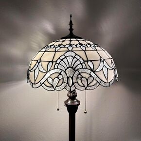 Tiffany Floor Lamp White Stained Glass Baroque Style Lavender Metal Base LED Bulbs Included for Living Room Bedroom 16" D*16" W*64" H