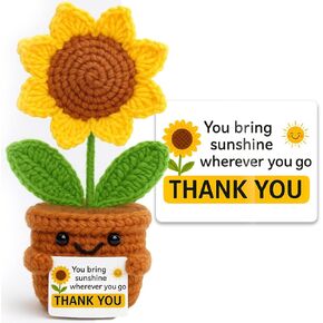Thank You Gifts for Women Crochet Sunflower, Handmade Emotional Support Plant - Cute Teacher Appreciation Gift, Coworkers Friend Christmas Birthday Home Office Desk Car Decor
