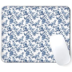 Chinoiserie Golden Retriever Mouse Pad, Grandmillennial Blue and White Botanical Dog Mousepad Mouse Mat with Non-Slip Rubber Base for Home Office Desk Accessories, 9.5x7.9 Inch