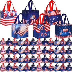 Ctosree 60 Pcs 4th of July Gift Bags Bulk Patriotic Memorial Independence Day Celebration-red White Blue Non Woven Tote with Handle