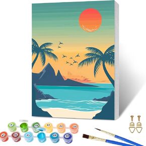 SKRYUIE Framed Paint by Numbers Kits for Adults Scenery, Acrylic Beach Oil Painting by Numbers Kits for Beginner with Paintbrushes Brushes Art Canvas for Home Decor 7.87x11.81 inch / 20x30 cm v2