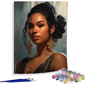 Diymood Paint by Numbers for Kids & Adults African Woman, DIY Oil Painting African American Acrylic Paint by Number Kits for Kids & Adults Beginner for Home Wall Decor 16x20 inch