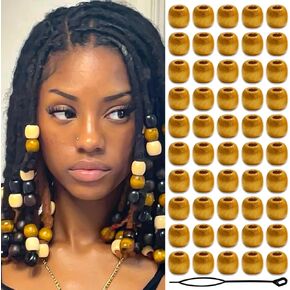 60PCS Wood Hair Beads Large Hole Black Natural Bead for Locs Vintage Dreadlock Jewelry Wooden Beads Hair Accessories for Women and Girls