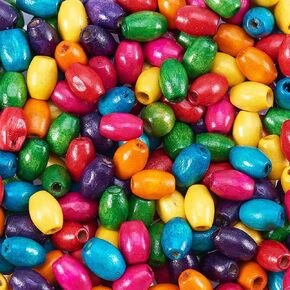 PH PandaHall 200 Pcs Colorful Wooden Beads, 8x5mm Oval Wood Beads Wooden Loose Spacer Beads for Bracelet Necklace Jewelry Making DIY Handmade Craft Bird Swing Making Christmas Tree Decoration