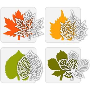 FINGERINSPIRE 4-Piece Layered Leaves Stencil; 5.9x5.9-Inch Plastic Maple Leaf, Skull Leaf Patterns - Reusable DIY & Art Craft Stencils for Painting & Home Decor