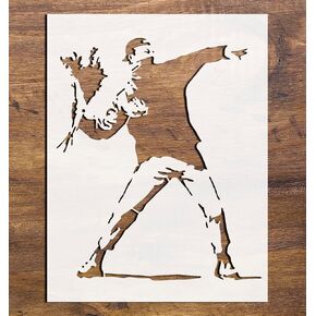 Banksy Rage Bouquet Graffiti Stencil for Walls & Crafts – 11x8.5 Reusable Mylar Stencil for Painting on Wood, Fabric, Canvas & DIY Decor