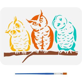 FINGERINSPIRE Owl Patterns Painting Stencil 8.3x11.7inch 3 Owls with Heads Titlted Template with Brush Owls Standing on A Tree Branch Stencil Owl Birds Stencil Animal Theme Template for DIY Crafts in Saudi Arabia