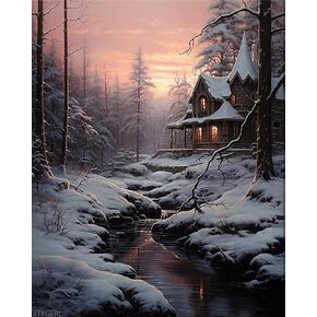 XTXGERL Paint by Numbers Cabin in Winter Snow Scene DIY Painting on Canvas, Paintwork with Paintbrushes Acrylic Paints, Perfect for Paint by Numbers for Adults and Beginner Without Framed 16''x20''