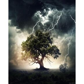 QACEYID Paint by Numbers for Creatives, Tree Under Storm Lightning, 40x50cm, Without Frame