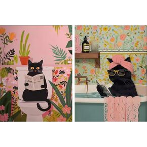 Paint by Numbers kit for Adults Beginner Black Cat Sit on Toilet Bathroom, Easy Paint by Number Kits on Canvas DIY Acrylic Painting Home Decor, 12 x 16 Inch