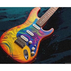 SVINOILER Colorful Guitar Paint by Numbers Kit for Adults Canvas Music Guitar Paint by Number Without Framed Digital Oil Painting Kits for Home Decoration 16x20 Inch