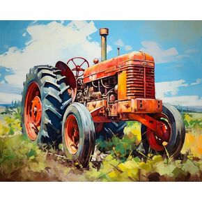 QACEYID Paint by Numbers for Adults, Old Tractor in Forest Farm, Acrylic Oil Painting by Numbers Kits for Beginner Art Crafts Canvas for Home Decor, 40x50cm