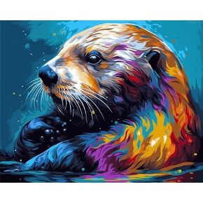OKSGYTA Paint by Numbers for Adults Beginner Cute Otter DIY Acrylic Painting by Numbers Kits with Brushes Acrylic Pigment Home Decoration Brithday Gifts 16x20 inch No Frame