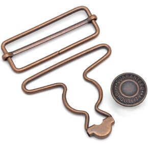 2 Sets 2 inch Overall Buckles Replacement, Metal Suspender Buckle Overall Clips with Buckle Slider and Buttons(Red Copper)