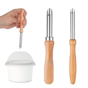 Giantree 2-Pack Lemonade Plastic Lid Straw Punch, Stainless Steel Round Clay Punchs, Plastic Lids Punch Wooden Handle Clay Tool, Drilling Sculpture Pottery Tool Suitable for Lemonade Cup Lid