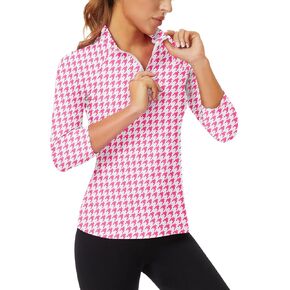 WOWENY Women's 3/4 Sleeve Athletic Golf Shirts Quarter Zip Pullover Collared T-Shirt Workout Print Tennis Top