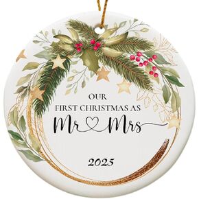 Our First Christmas Married Ornament 2024, Personalized Mr Mrs Ornament, Gift for Newlywed Couple Family, Custom Ornament Wedding, 1st Christmas Mr Mrs in Kuwait