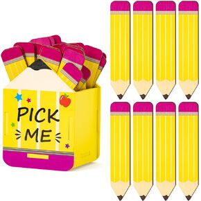 CJiangpo 51Pcs Pencil Flip Name Sticks with Wooden Pencil Shaped Holder, Talking Flip Name Sticks for Classroom Management Educational and Learning Activities Grouping Back to School Supplies