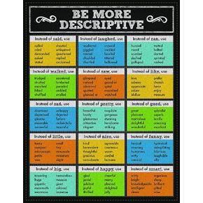 Carson Dellosa Be More Descriptive Chart, 17" x 22" Language Arts Poster, Writing Practice Reference Guide for ELA Bulletin Board, Door, and Classroom Decor