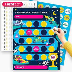 Reward Chart for Kids - Bedtime Routine Chart for Toddlers - Racecar Routine Chart with Reward Stickers for Sleeping in Own Bed - Responsibility Chart for Kids - by Central 23